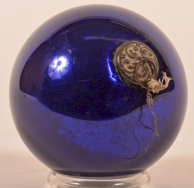 Appraisal: Cobalt Blue Glass Ball Form German Kugel Antique Cobalt Blue