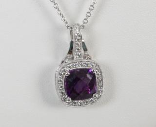 Appraisal: K WHITE GOLD DIAMOND AND AMETHYST PENDANT NECKLACE HAVING CTW