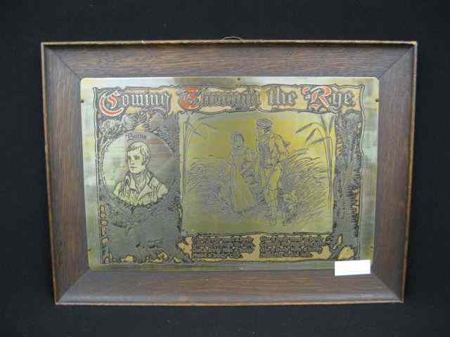 Appraisal: George Rutledge Brass Etching ''ComingThrough the Rye'' mission oak frame