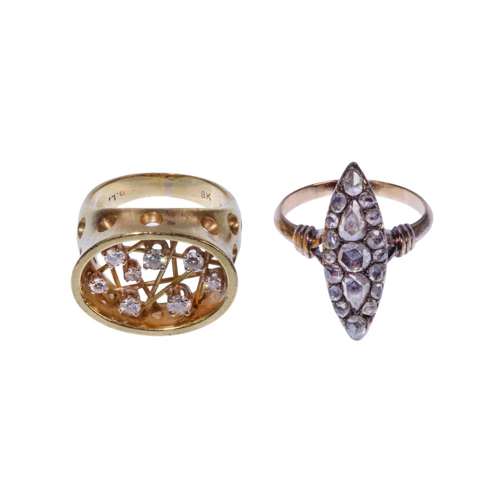 Appraisal: K YELLOW GOLD AND DIAMOND RINGS items including a rose