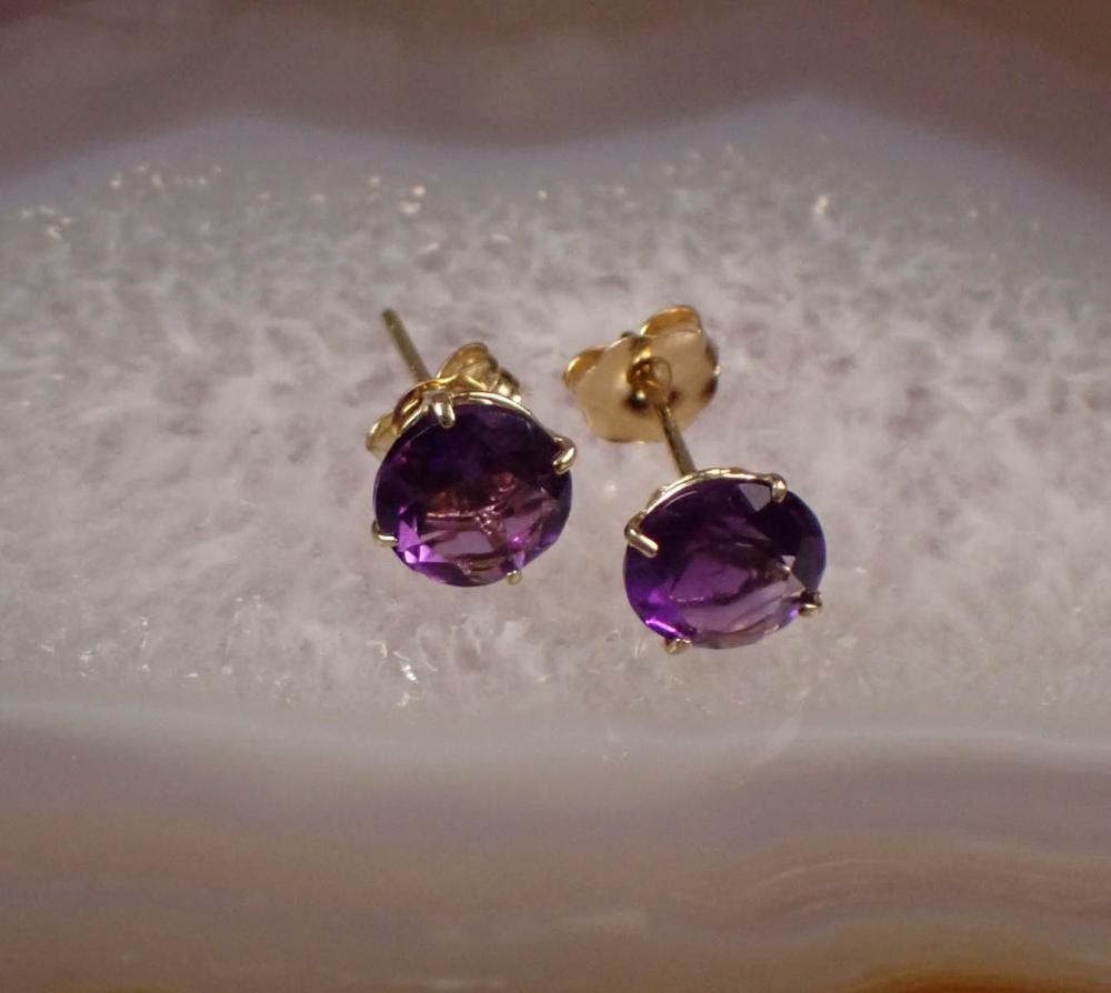 Appraisal: PAIR OF AMETHYST AND FOURTEEN KARAT GOLD EAR STUDS each