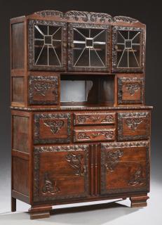 Appraisal: French Carved Oak Buffet a Deux Corps early th c