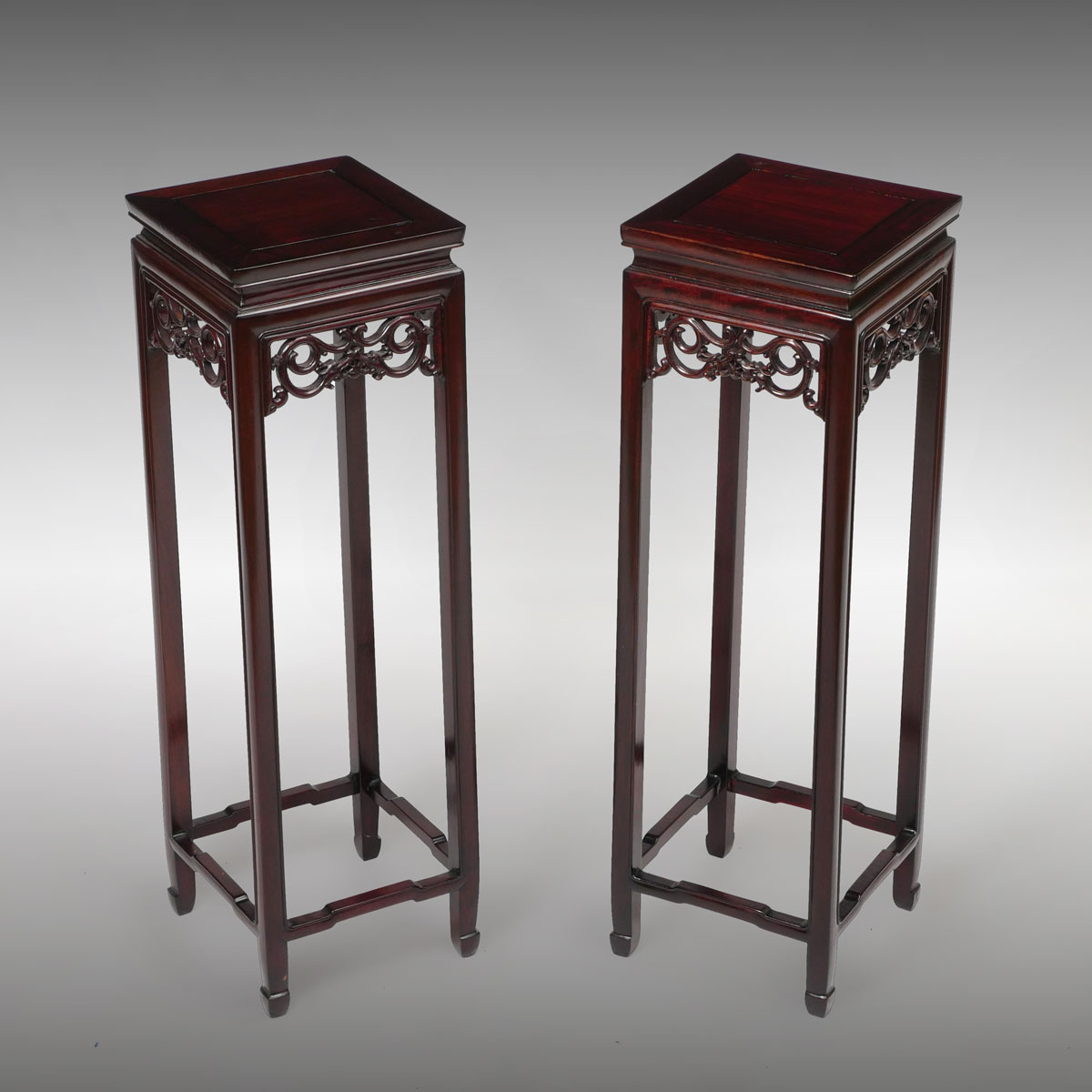 Appraisal: PAIR OF CARVED ROSEWOOD CHINESE PLANT STANDS Chinese Rosewood plant