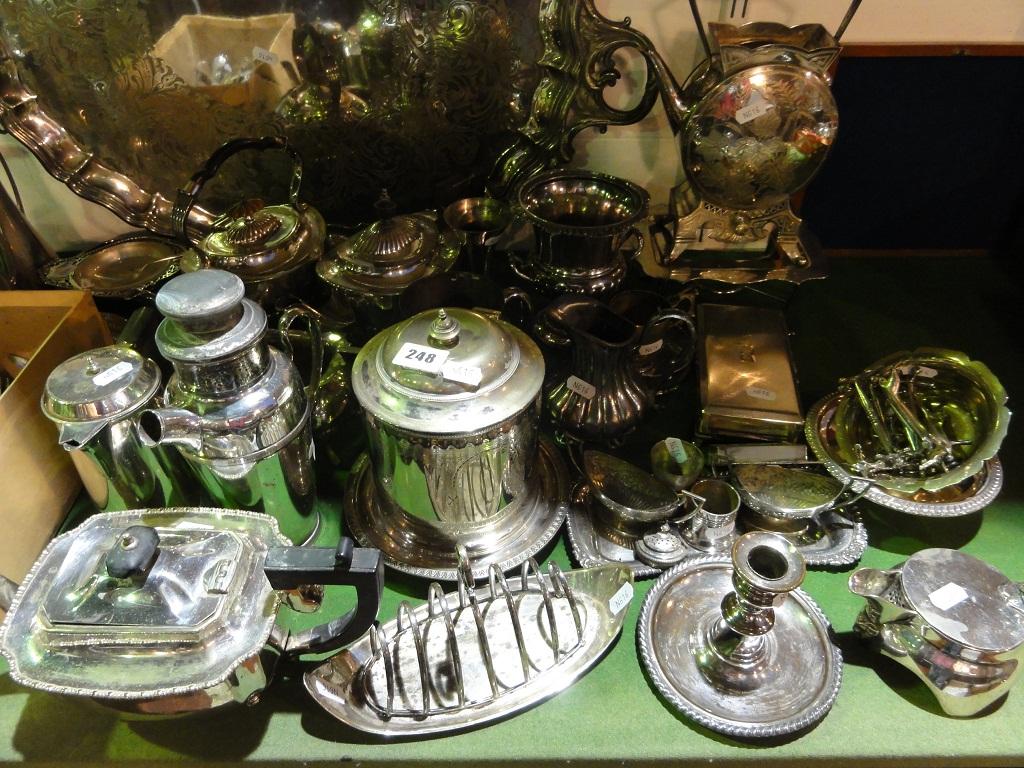 Appraisal: An extensive collection of plated wares including a Victorian spirit