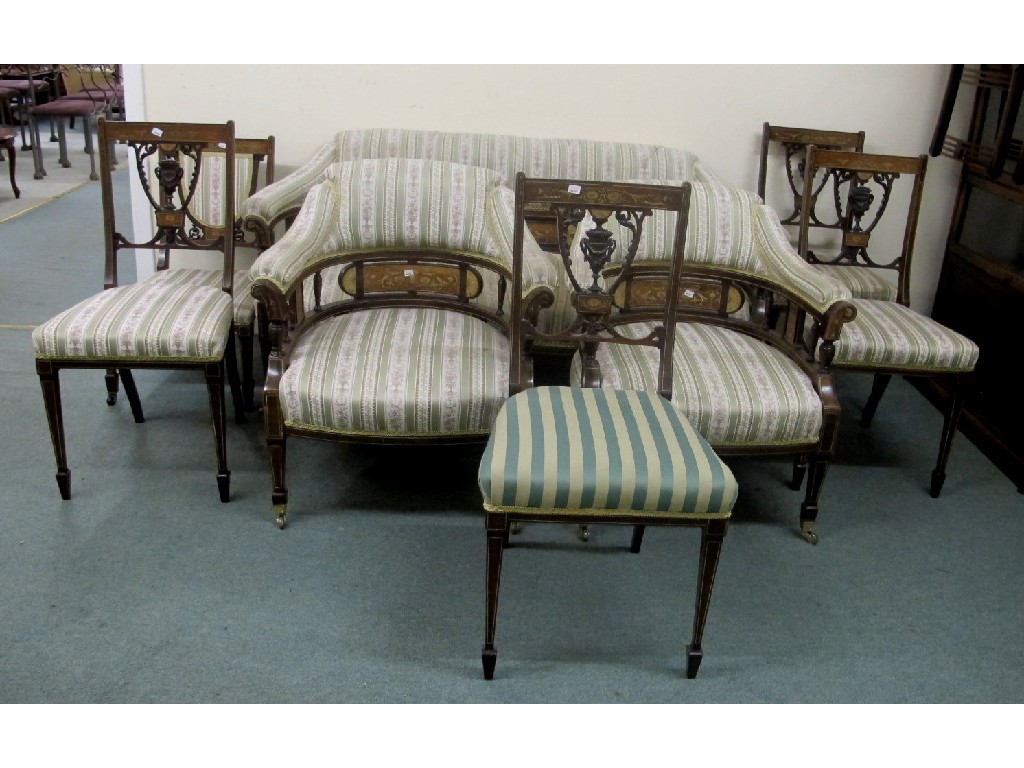 Appraisal: An Edwardian rosewood parlour suite eight pieces comprising settee two