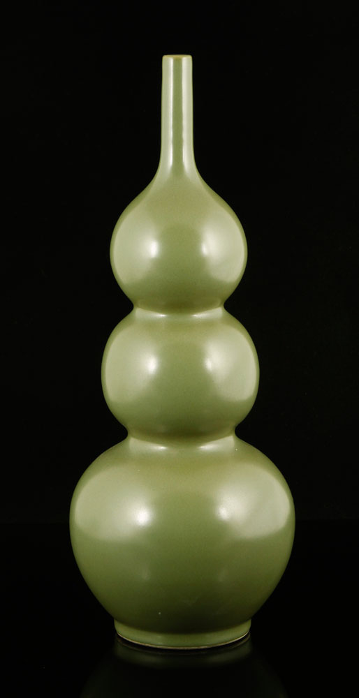 Appraisal: - Chinese Triple Gourd Porcelain Vase Chinese green triple gourd