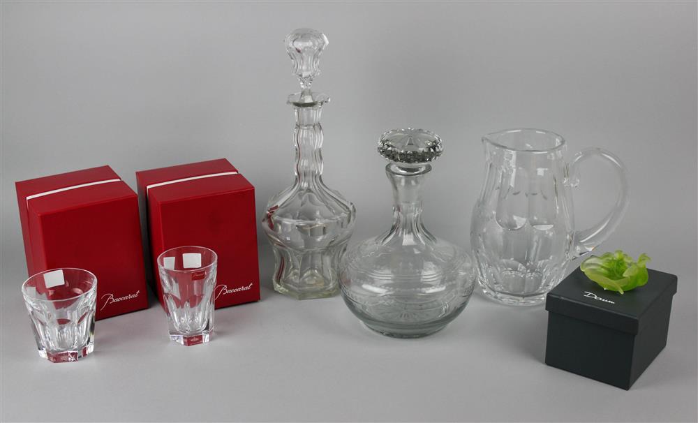 Appraisal: BACCARAT 'HARCOURT' WATER PITCHER AND TWO OLD FASHIONEDS TWO CUT