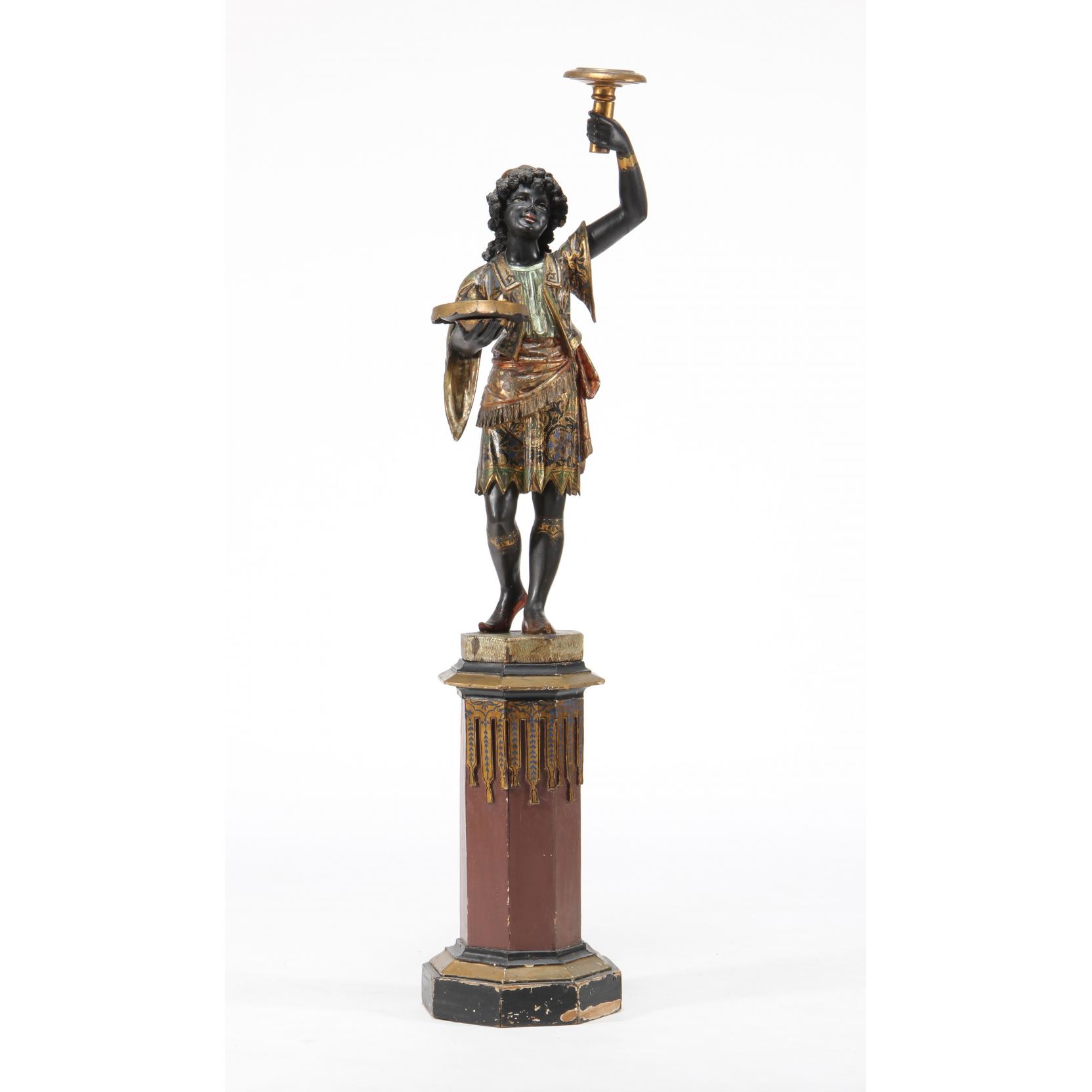 Appraisal: th Century Blackamoor on Pedestal gilt gesso and paint decoration