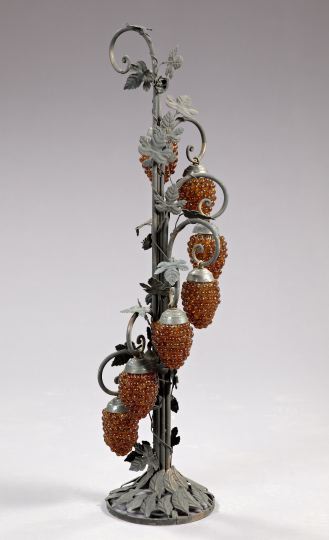 Appraisal: Patinated Wrought-Iron Seven-Light Foyer Lamp first quarter th century of