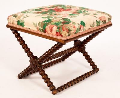 Appraisal: A mid th Century bobbin-turned beech frame stool the rectangular