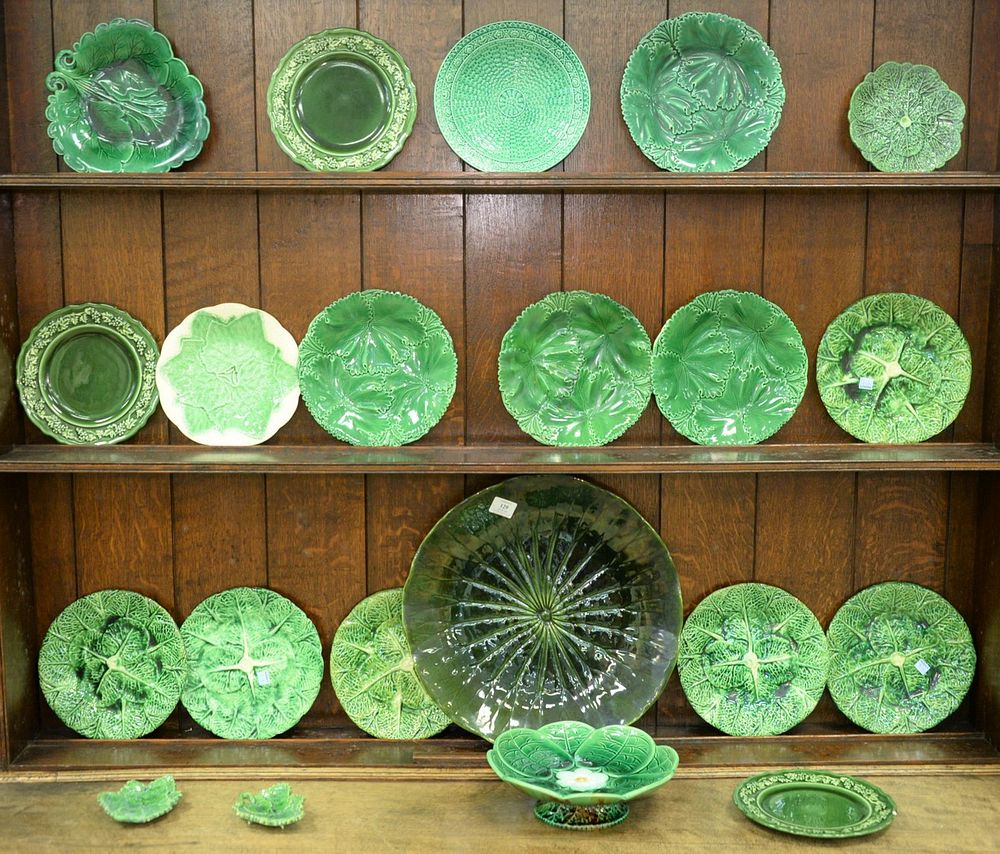 Appraisal: Twenty-One Piece Lot of Majolica cabbage leaf and green plates