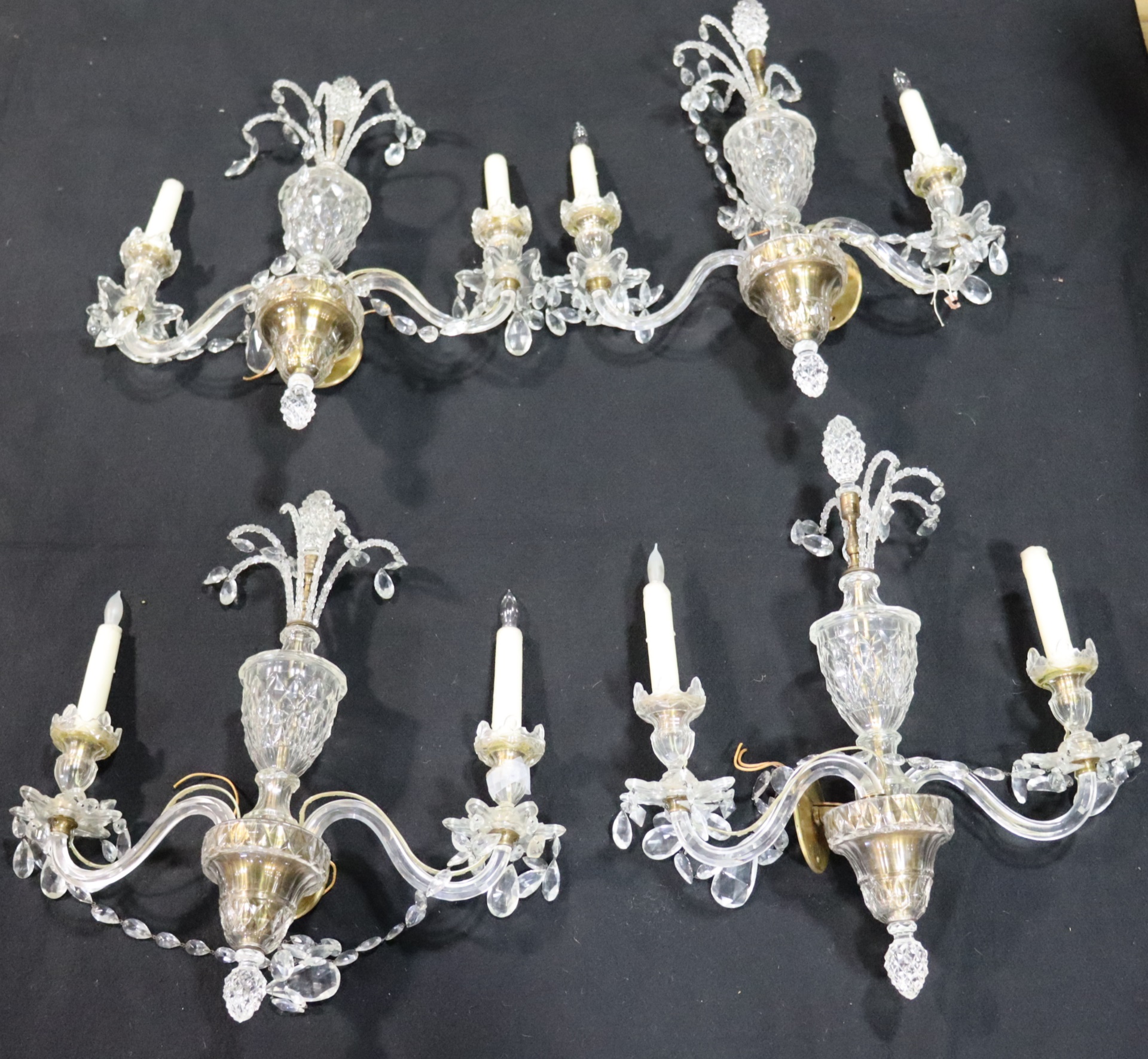 Appraisal: ANTIQUE BACCARAT QUALITY CUT GLASS URN SCONCES Large and magnificent