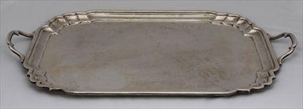 Appraisal: CRICHTON SILVER TWO-HANDLED TEA TRAY London the molded rim with