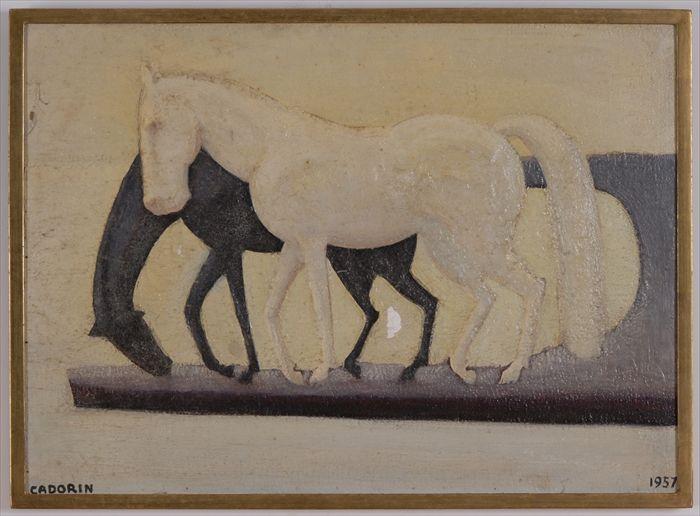 Appraisal: GUIDO CADORIN - TWO HORSES Oil on panel signed and