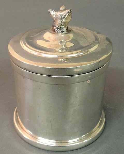 Appraisal: Dunhill pewter covered canister with a fox head finial h