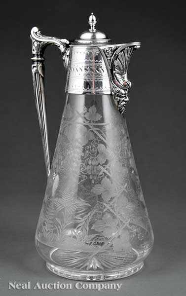 Appraisal: An Antique English Silverplate and Etched Glass Claret Jug th