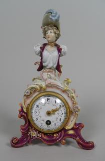 Appraisal: European Figural Porcelain Desk Clock European Figural Porcelain Desk Clock