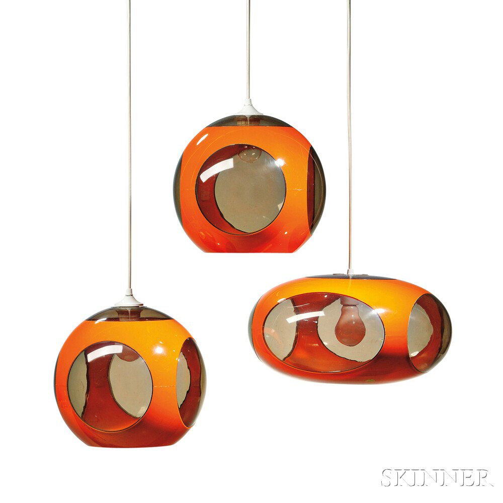 Appraisal: Three Luigi Colani b UFO Space Age Hanging Lamps Plastic