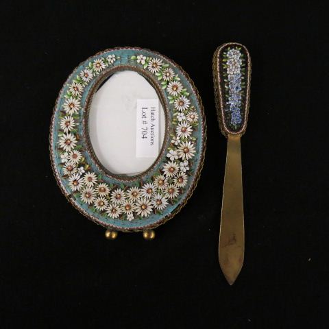 Appraisal: pcs Italian Mosiac oval frame x overall and a letteropener