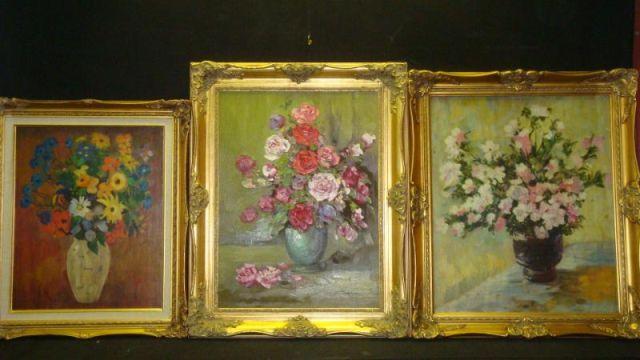 Appraisal: O Cs Floral Still Lives in Giltwood Frames One signed