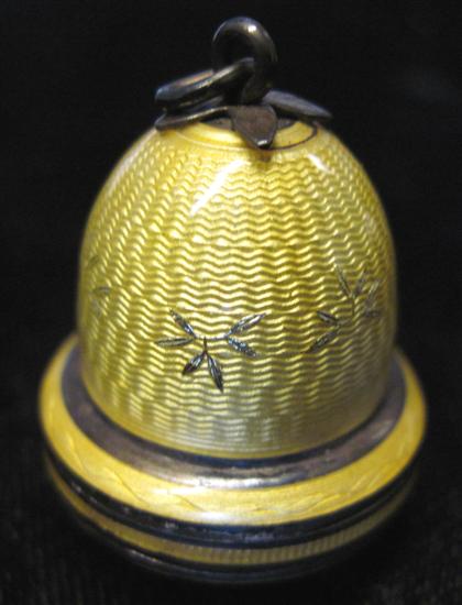 Appraisal: Charming enameled pendant watchBell shaped pendant underside displays round watch