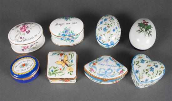 Appraisal: Five Limoges porcelain boxes two Crown Staffordshire porcelain boxes and