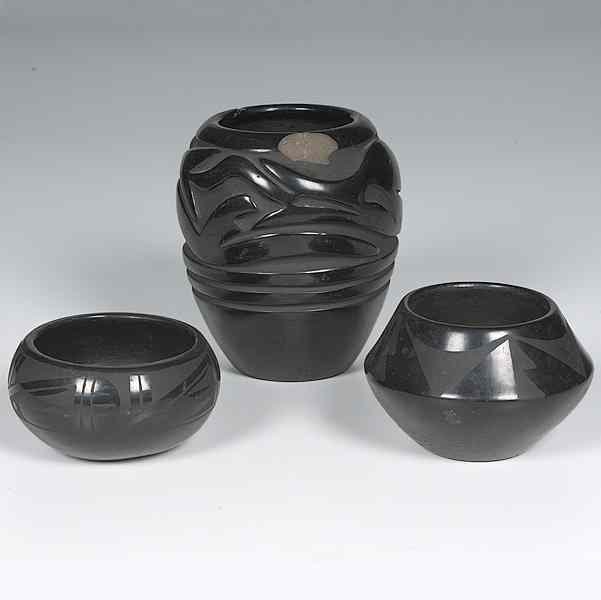 Appraisal: Santa Clara Blackware Bowls and Vase lot of including a