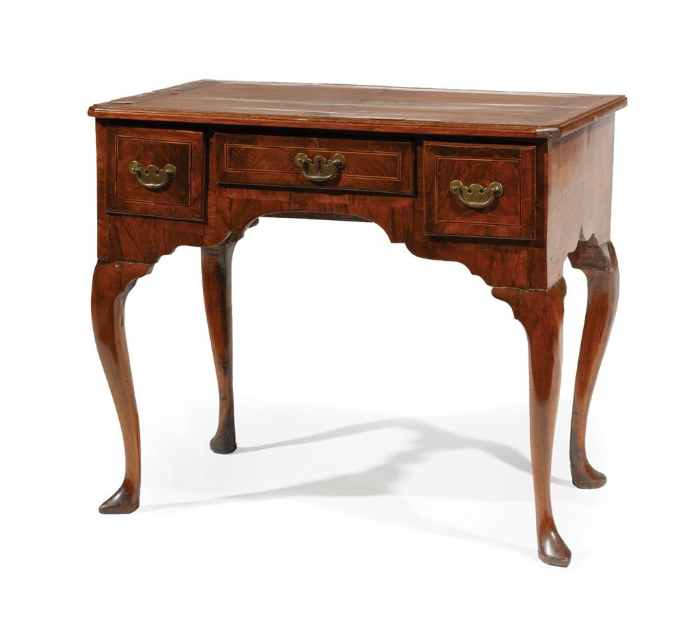 Appraisal: Early Queen Anne Inlaid Walnut Lowboy early-to-mid th c molded