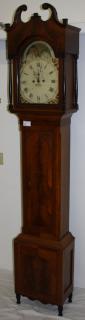 Appraisal: Pennsylvania Sheraton tall case clock with banded mahogany arch broken