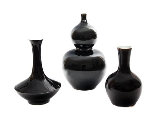 Appraisal: Sale Lot Three Chinese Black Glazed Porcelain Vases th century