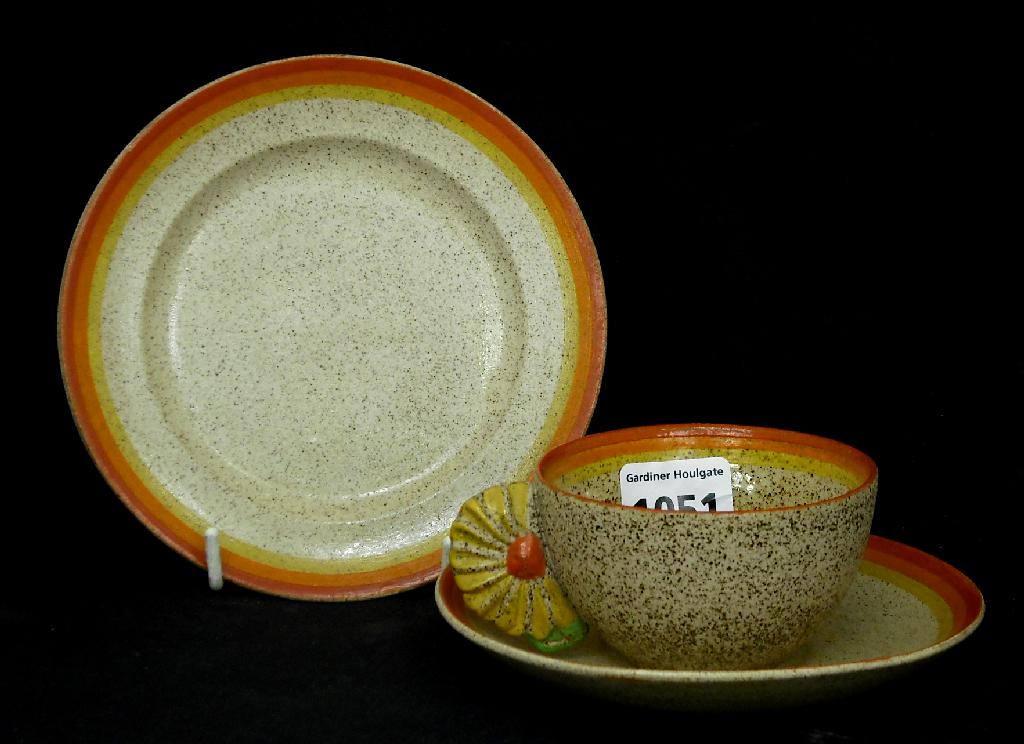 Appraisal: Goldstone Marguerite' Bizarre trio painted with yellow orange and red