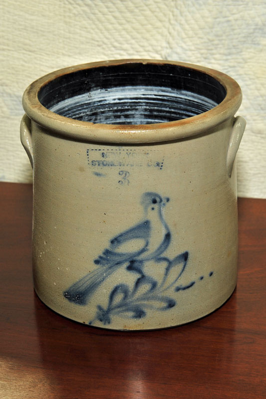 Appraisal: STONEWARE CROCK Cobalt decorated three gallon stoneware crock with bird