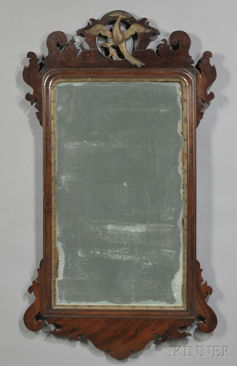 Appraisal: Chippendale Parcel-gilt Mahogany Veneer Mirror lg in