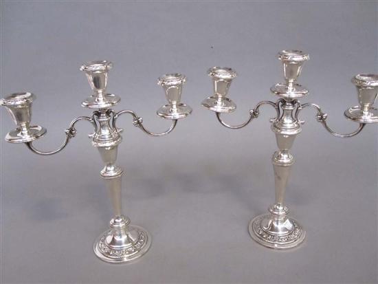 Appraisal: PAIR OF GORHAM STERLING SILVER THREE LIGHT CANDLEABRA Each with