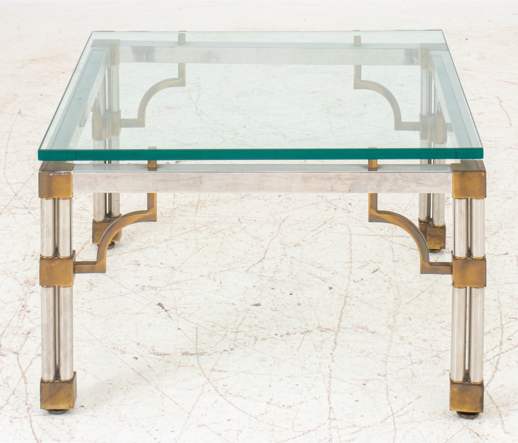 Appraisal: VINTAGE CHROME AND BRASS GLASS TOP COFFEE TABLE Vintage coffee