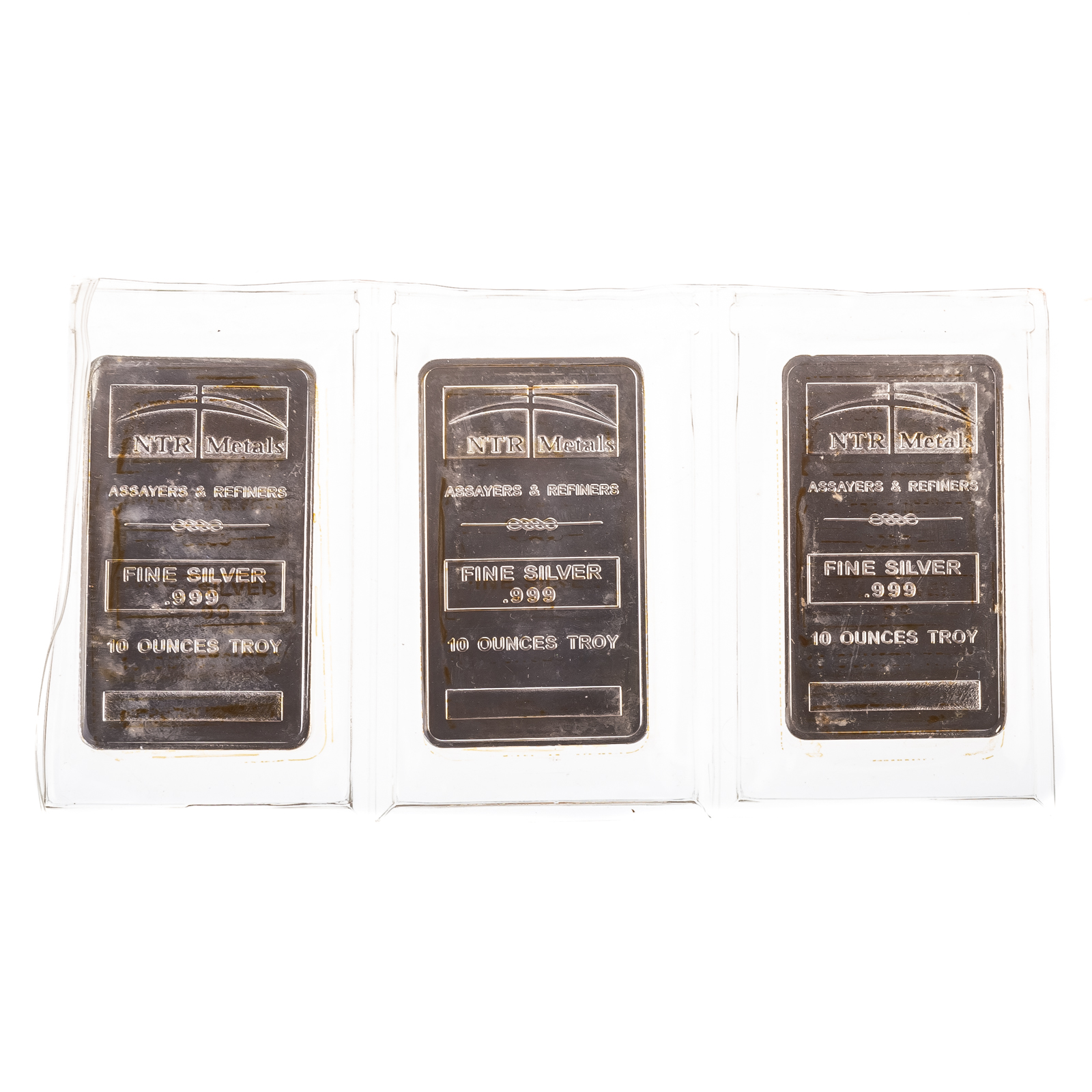 Appraisal: THREE OUNCE SILVER BARS NTR METALS In plastic slips