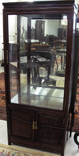 Appraisal: A GLASS AND ROSEWOOD DISPLAY CABINET Chinese th century The