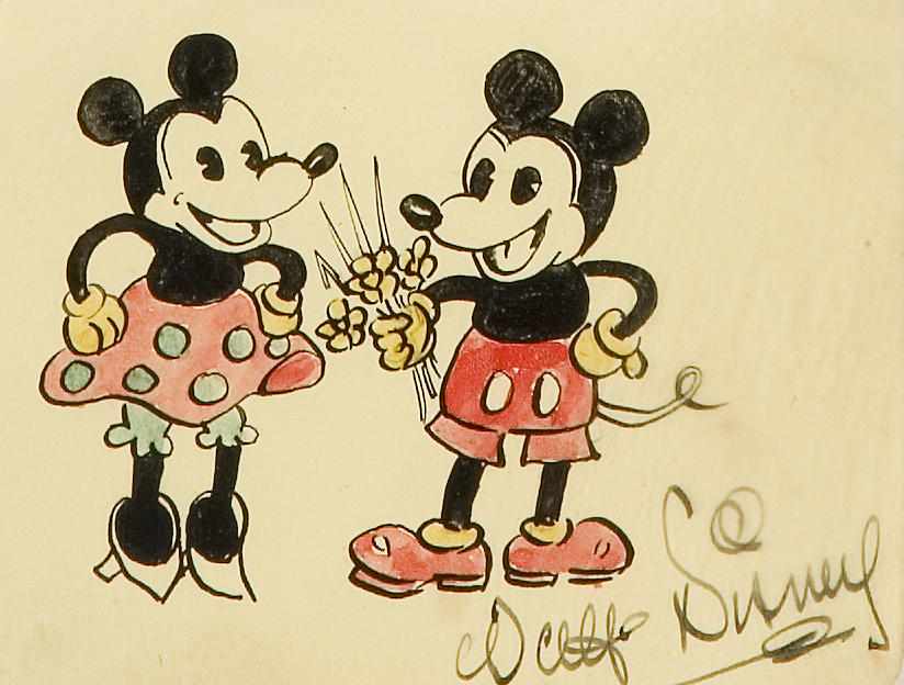 Appraisal: A Walt Disney watercolor of Minnie and Mickey Mouse s