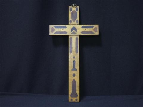 Appraisal: INLAID WOOD CRUCIFIX Of typical shape and inlaid with geometric