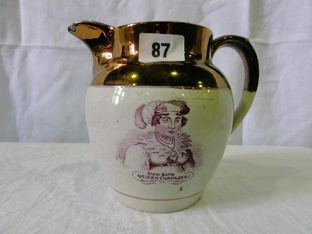 Appraisal: An early th century jug with puce printed portrait of