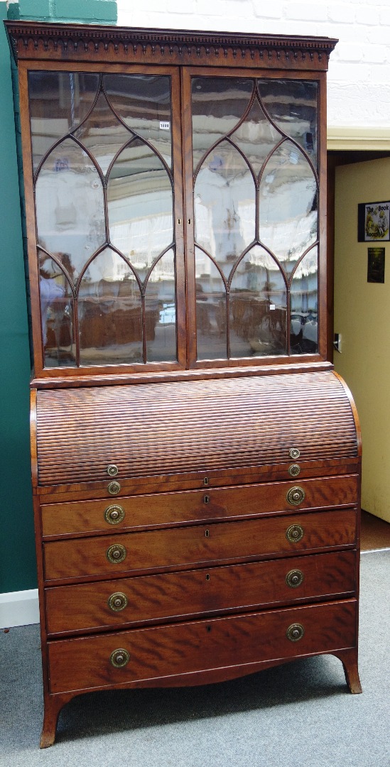 Appraisal: A George III mahogany cylindrical bureau bookcase the pair of