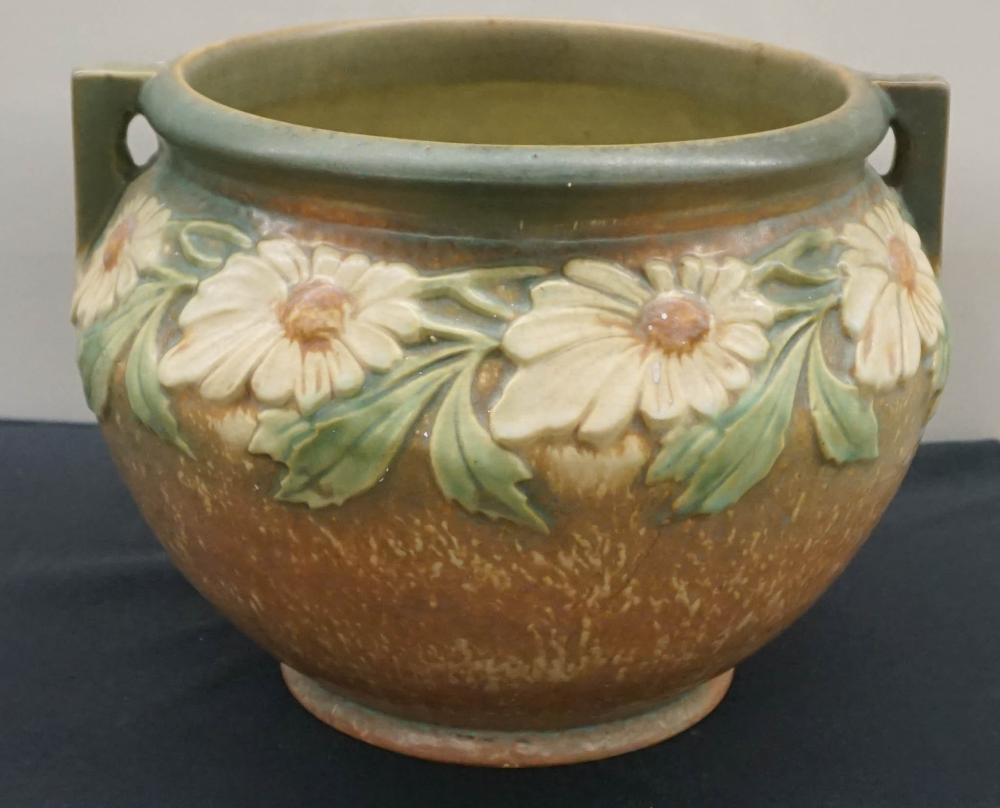 Appraisal: ROSEVILLE 'DAHLROSE' FLORAL DECORATED POTTERY JARDINIERE H IN CM Roseville