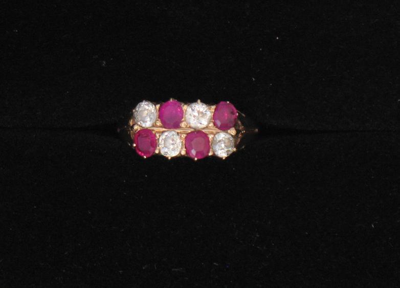 Appraisal: A RUBY AND DIAMOND DRESS RING of double row design