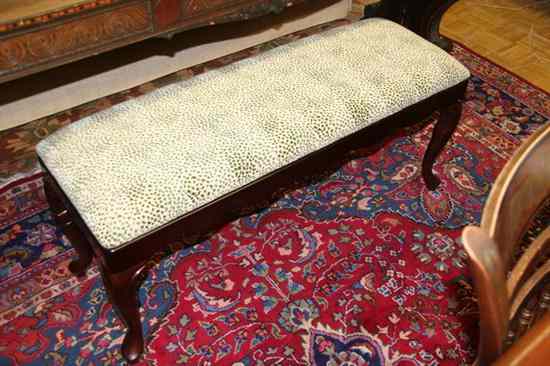 Appraisal: RECTANGULAR MAHOGANY BENCH ON CABRIOLE LEGS WITH UPHOLSTERED SEAT -