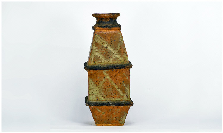 Appraisal: Studio Stoneware Chimney Shaped Vase Impressed Mark To Base Height