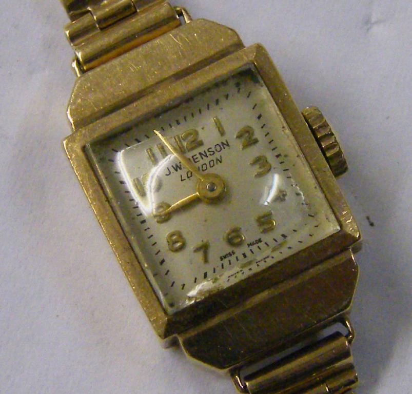 Appraisal: J W Benson ct lady's bracelet watch small square silvered