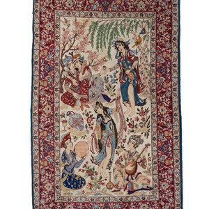 Appraisal: A Persian Silk Rug th Century with figural decoration feet