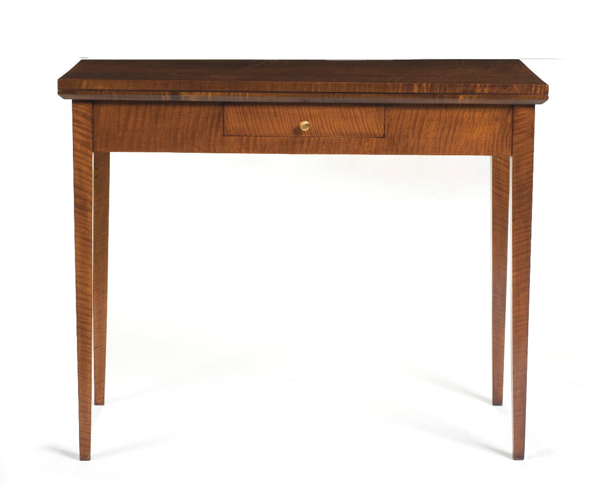 Appraisal: NEW ENGLAND HEPPLEWHITE FIGURED MAPLE CARD TABLE WITH DRAWER Height