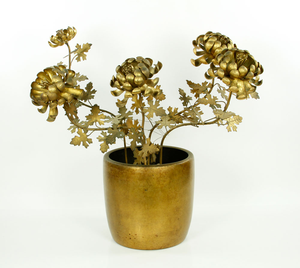 Appraisal: - Japanese Gilt Bronze Flowers in Vase Japanese gilt bronze