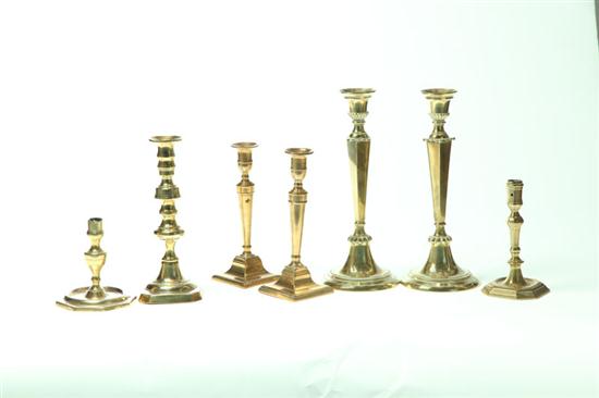 Appraisal: SEVEN BRASS CANDLESTICKS American and English th- th century Two